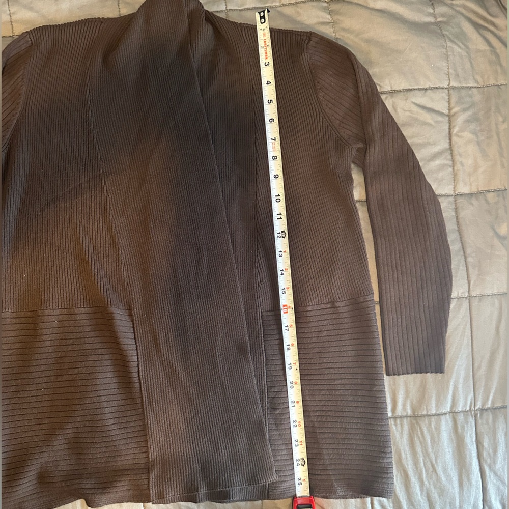 JM Collection Chocolate Ribbed Cardigan - Picture 4 of 5